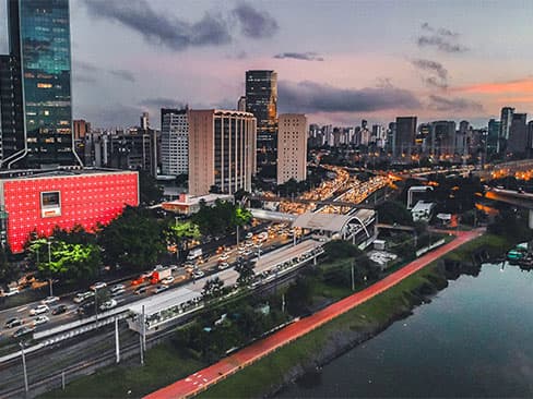 Birds-eye-view of a busy city